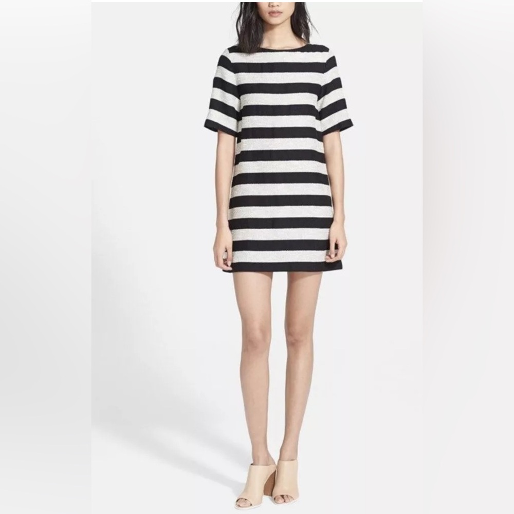 Alice + Olivia Black and White Striped Short-Sleeve Mini Dress